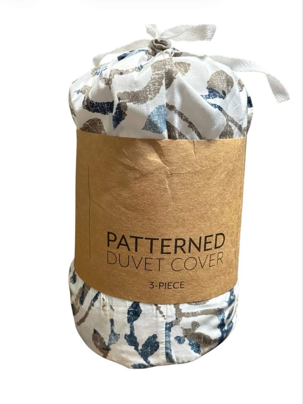 Patterned Duvet Cover Set in Blue and Taupe - 3-Piece